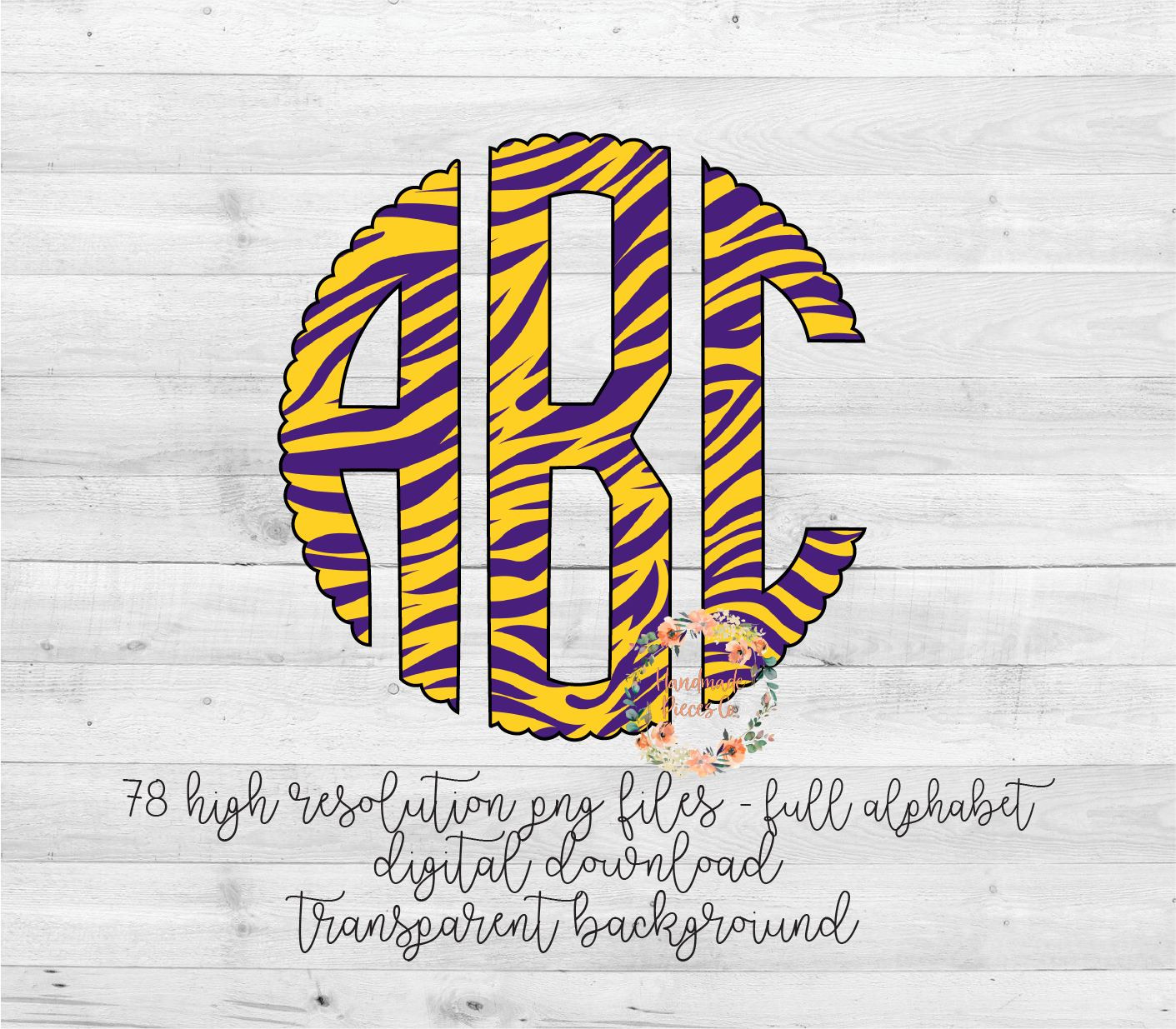 Tiger Monogram, Purple and Yellow - Multiple Styles - Digital Download