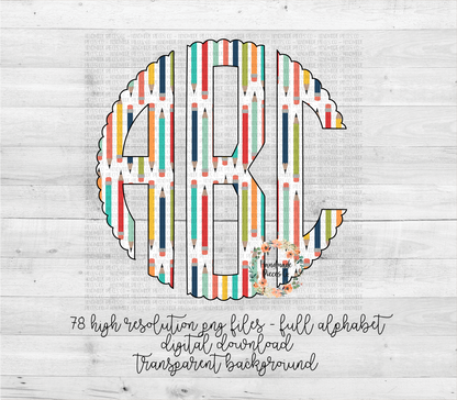 Pencil Monogram, Multi - Multiple Styles - Digital Download