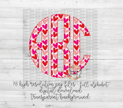 Valentine's Day, Hearts Monogram - Multiple Styles - Digital Download