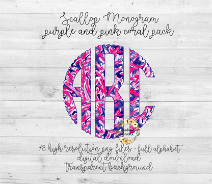 Purple and Pink Coral Monogram - Multiple Styles - Digital Download