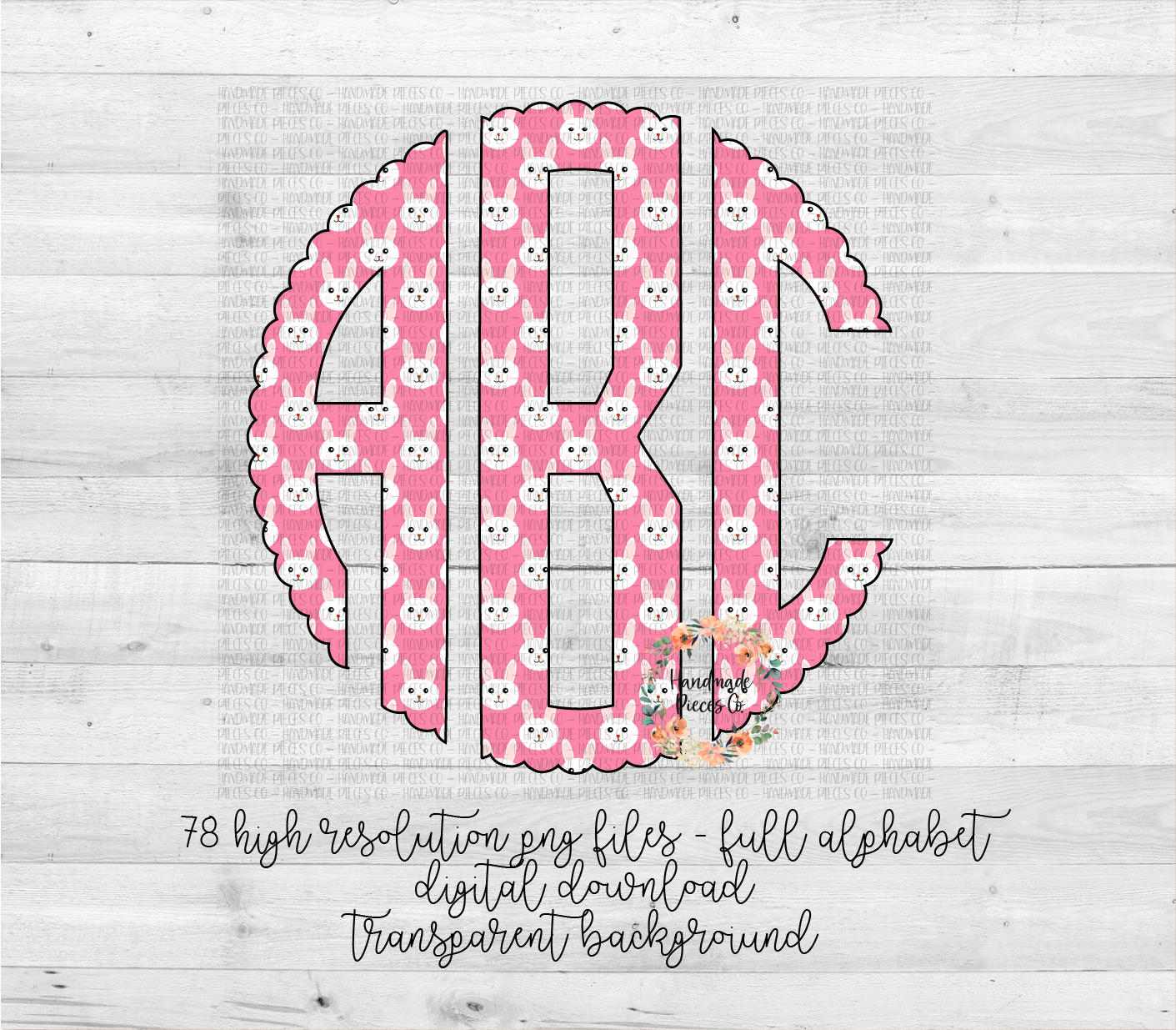 Easter Monogram, Pink Bunny - Multiple Styles - Digital Download