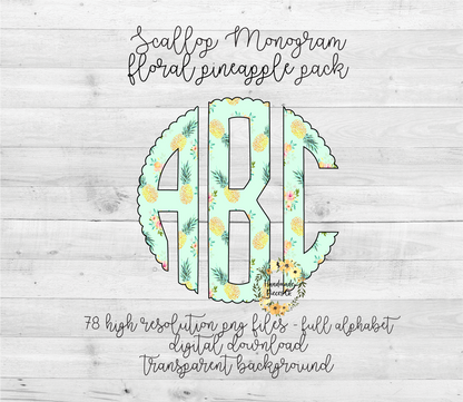 Pineapple, Floral Monogram - Multiple Styles - Digital Download