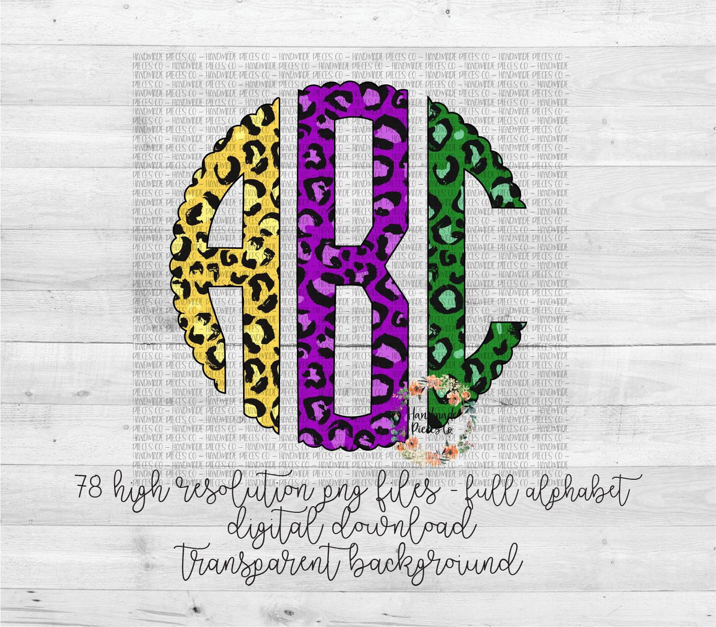 Leopard Monogram, Mardi Gras Trio - Multiple Styles - Digital Download