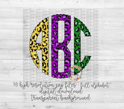 Leopard Monogram, Mardi Gras Trio - Multiple Styles - Digital Download