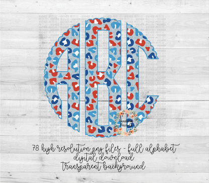 Patriotic Leopard Monogram, Version 1 - Multiple Styles - Digital Download