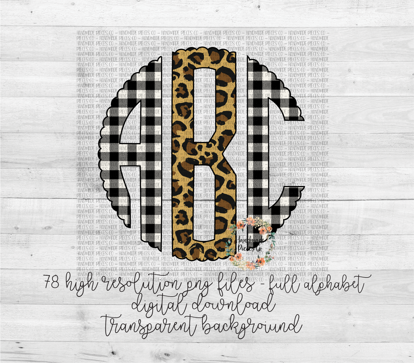 Buffalo Plaid Black and Leopard Monogram - Multiple Styles - Digital Download