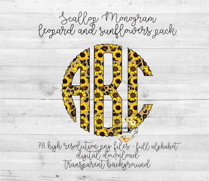 Leopard and Sunflowers Monogram - Multiple Styles - Digital Download