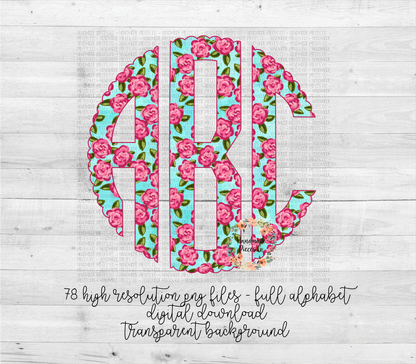 Preppy Pink Rose Monogram - Multiple Styles - Digital Download