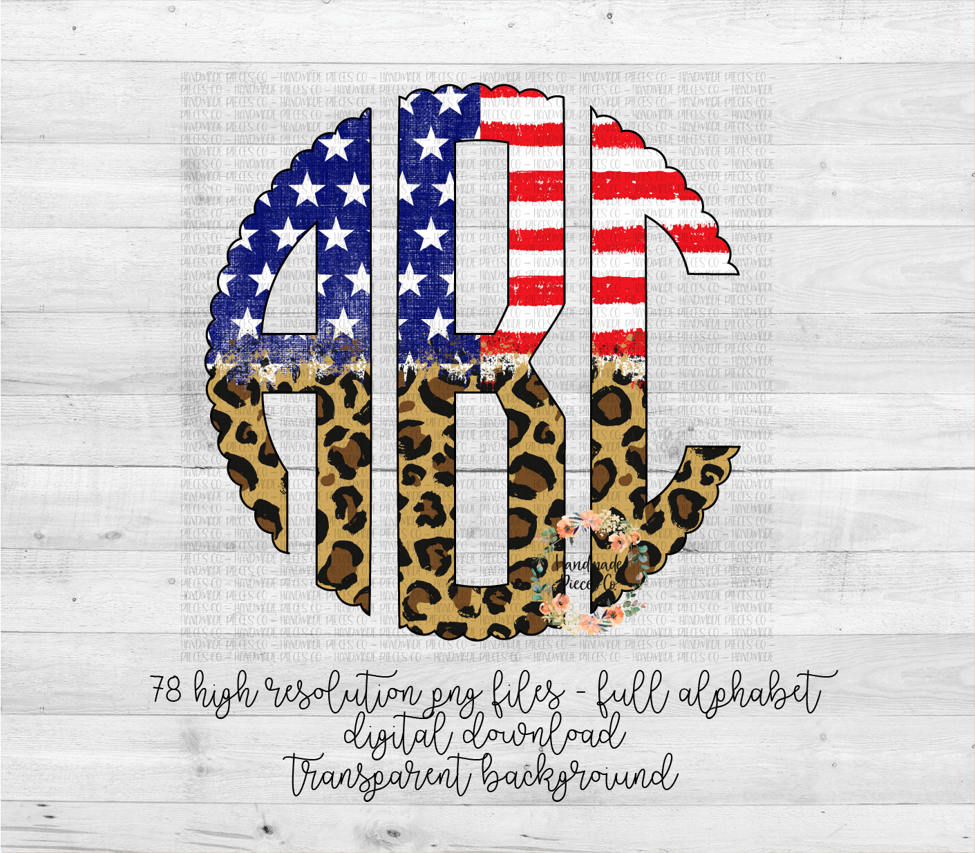 Stars and Stripes Monogram, Leopard Split - Multiple Styles - Digital Download