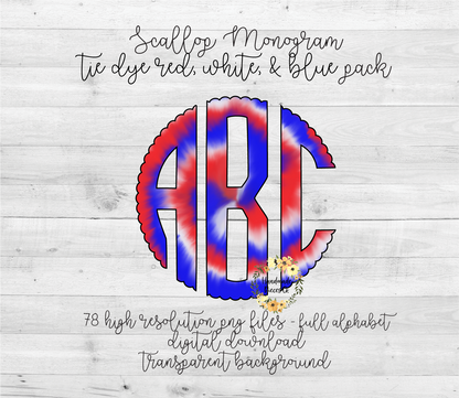 Tie Dye - Red, White, and Blue Monogram - Multiple Styles - Digital Download