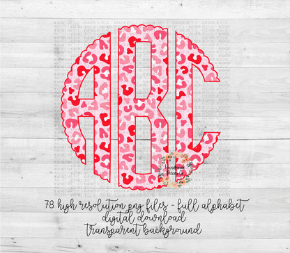 Leopard, Pink Shades Version 2 Monogram - Multiple Styles - Digital Download