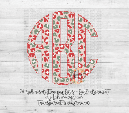 Leopard Monogram, Christmas Red/Green - Multiple Styles - Digital Download