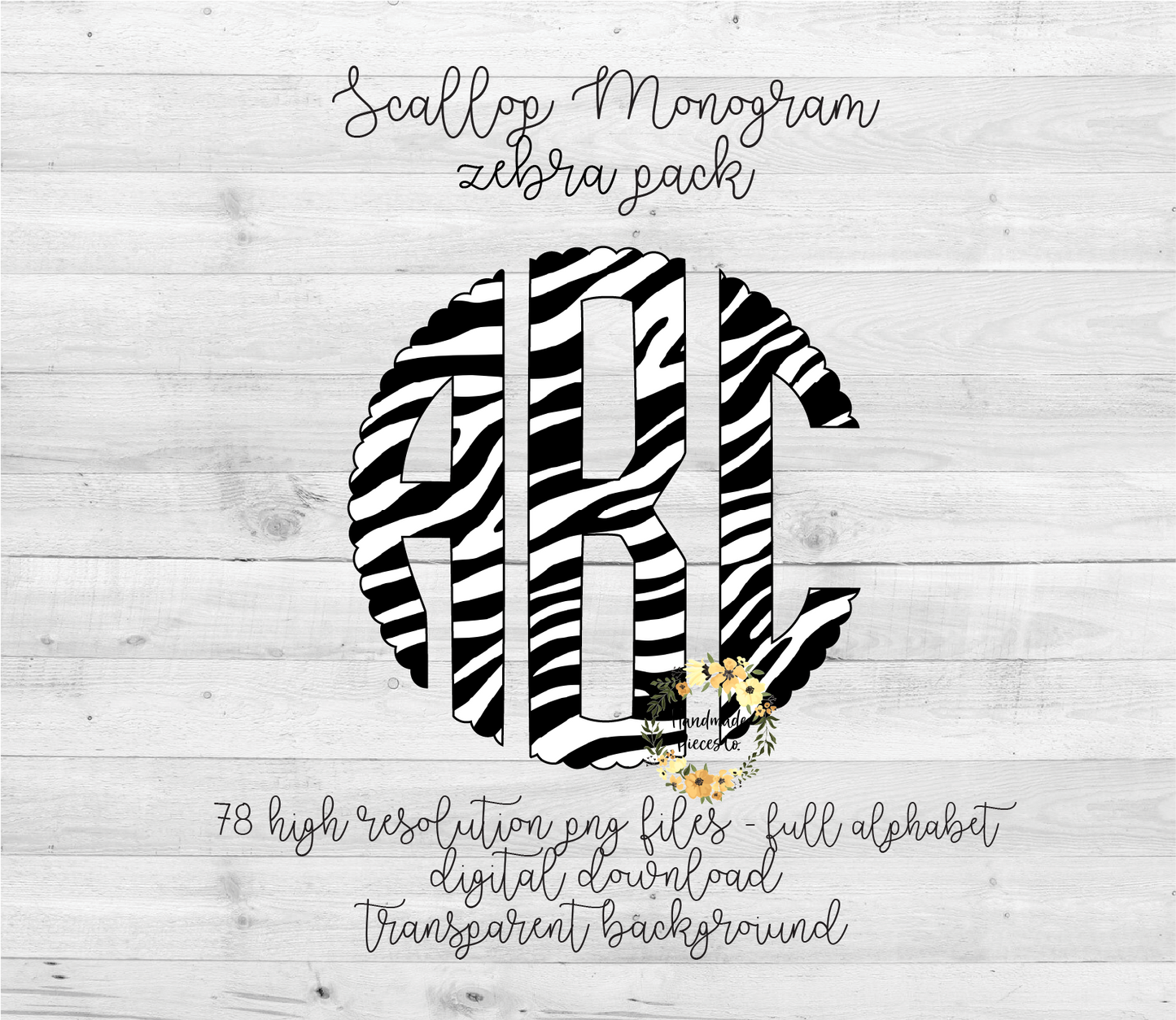 Zebra, Black Monogram - Multiple Styles - Digital Download