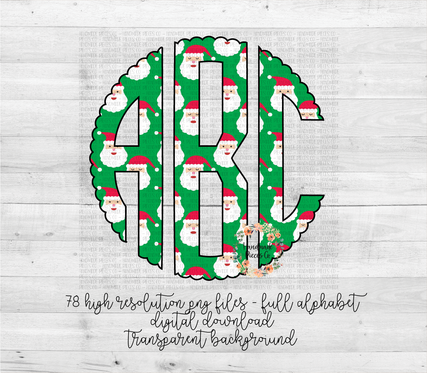 Santa Monogram, Green - Multiple Styles - Digital Download