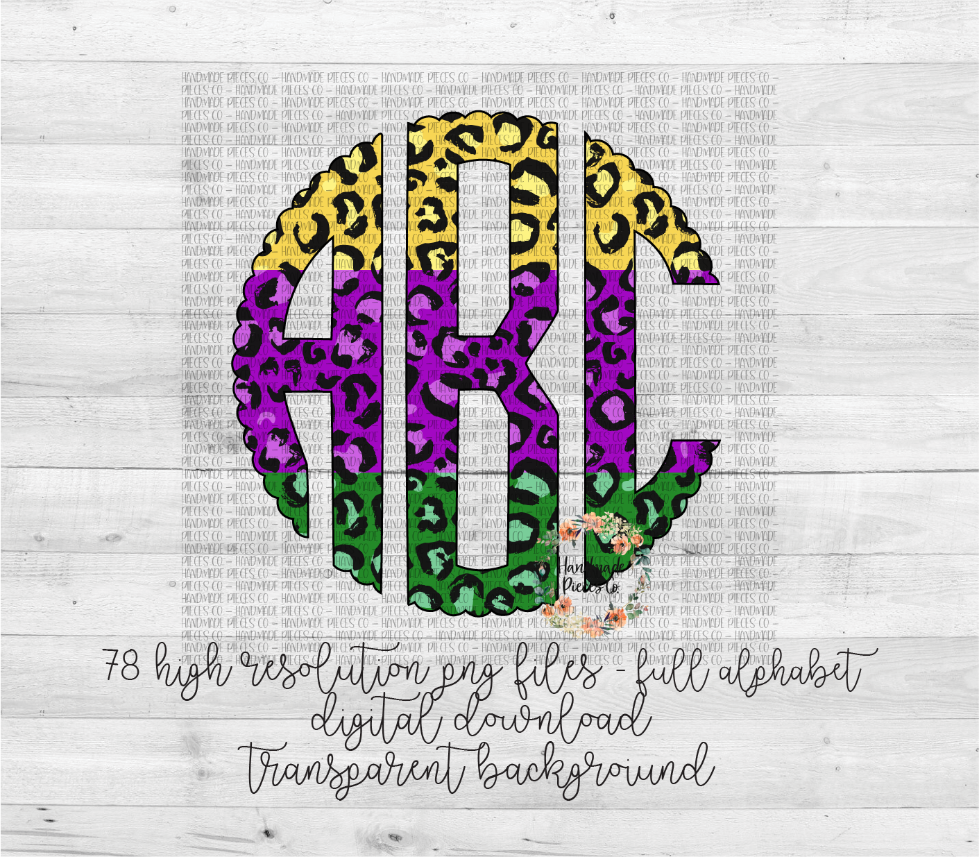 Leopard Monogram, Mardi Gras Split - Multiple Styles - Digital Download