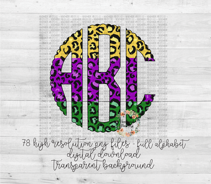 Leopard Monogram, Mardi Gras Split - Multiple Styles - Digital Download