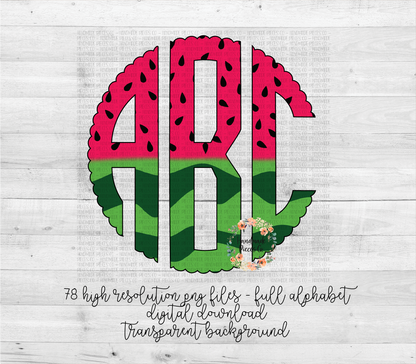 Watermelon Monogram, Split - Multiple Styles - Digital Download