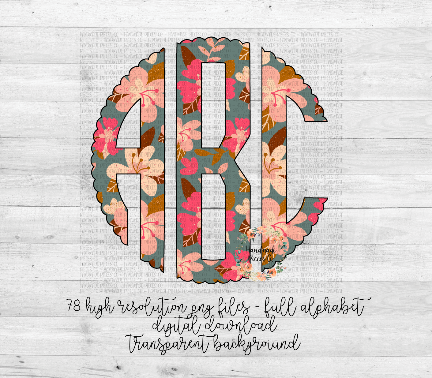 Floral Monogram, Floral 8 - Multiple Styles - Digital Download