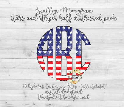 Stars and Stripes, Distressed Half Monogram - Multiple Styles - Digital Download