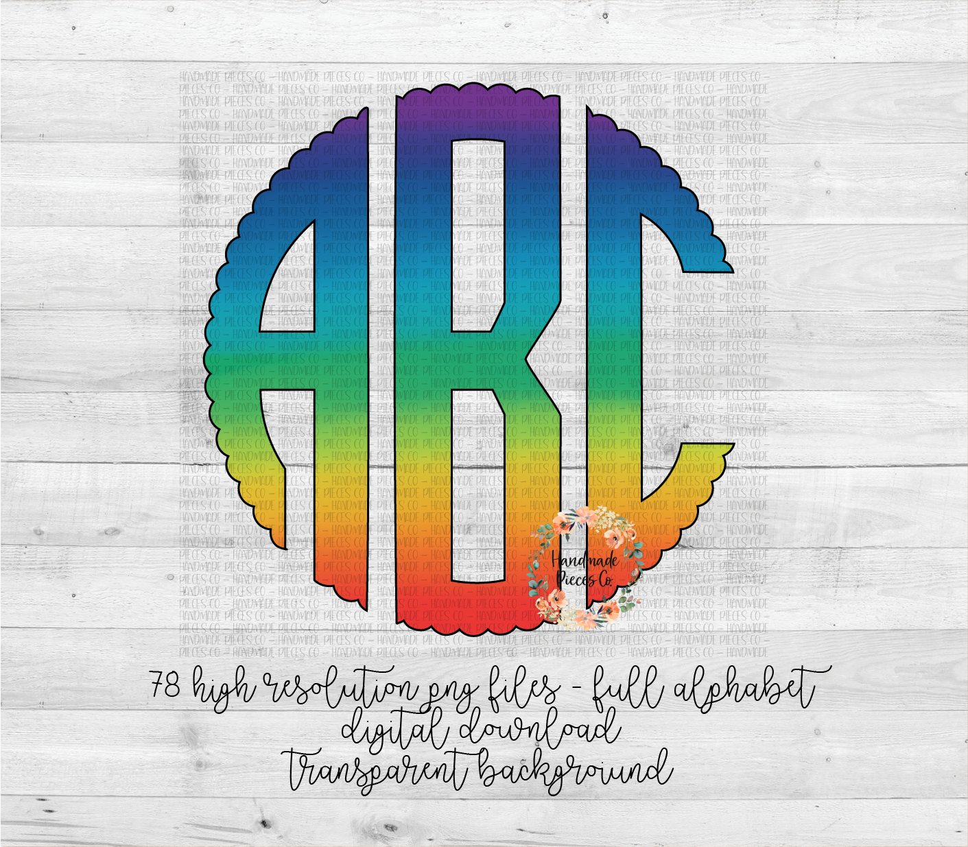 Rainbow Monogram, Ombre Horizontal - Multiple Styles - Digital Download