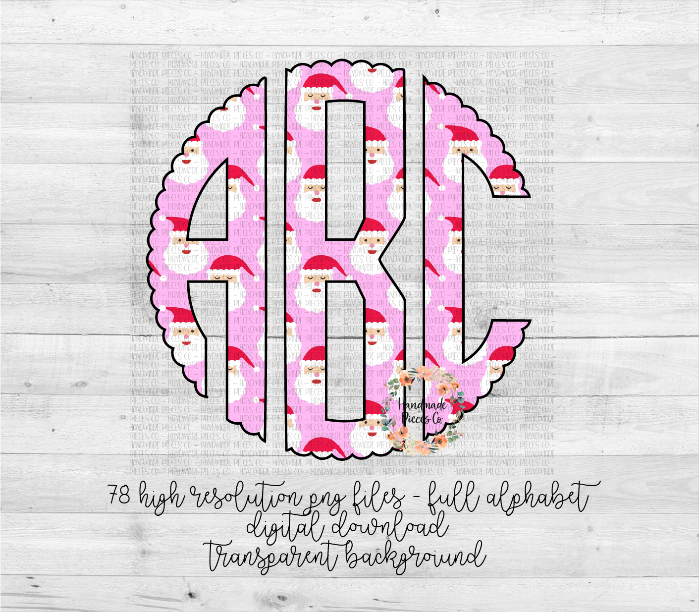 Santa Monogram, Pink - Multiple Styles - Digital Download