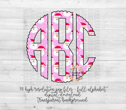 Santa Monogram, Pink - Multiple Styles - Digital Download