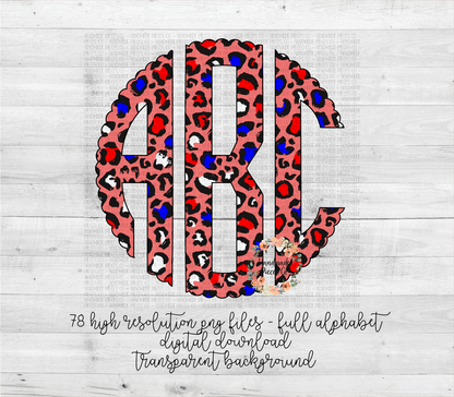 Leopard Monogram, Patriotic Version 1 - Multiple Styles - Digital Download