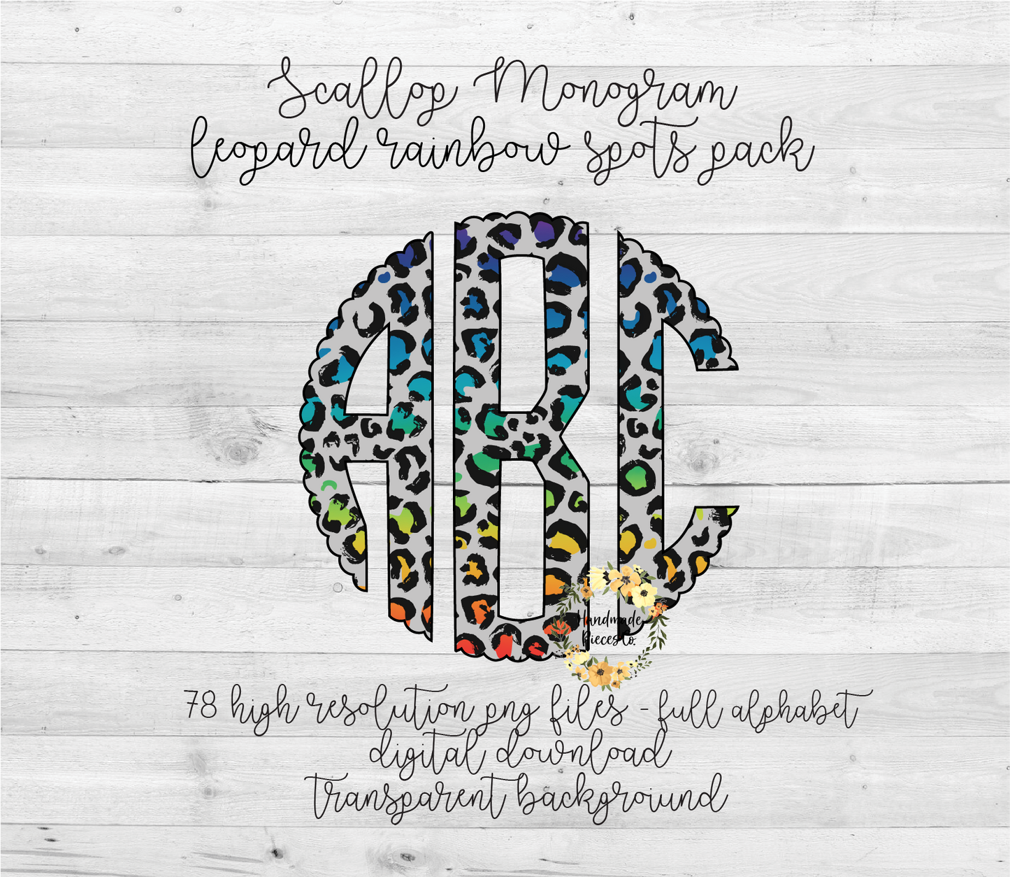 Leopard, Rainbow Spots Monogram - Multiple Styles - Digital Download