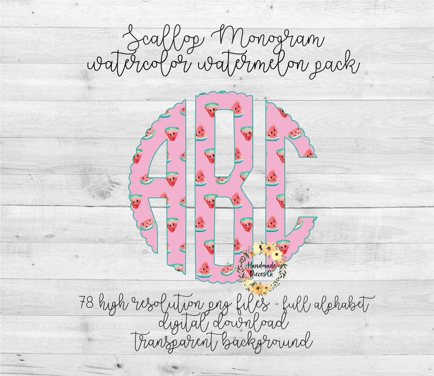 Watercolor Watermelon Monogram - Multiple Styles - Digital Download