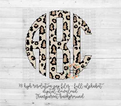 Leopard Christmas Tree Monogram, Light Leopard - Multiple Styles - Digital Download