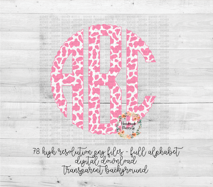 Cow Print, Pink Monogram - Multiple Styles - Digital Download