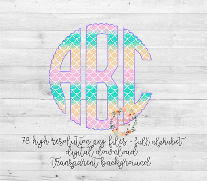 Mermaid Pastel Monogram - Multiple Styles - Digital Download