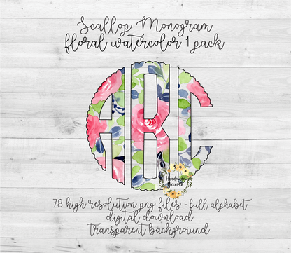 Floral Watercolor 1 Monogram - Multiple Styles - Digital Download