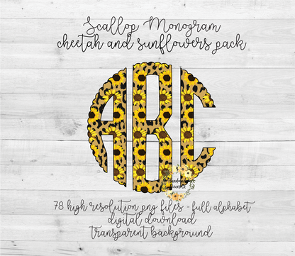 Cheetah and Sunflowers Monogram - Multiple Styles - Digital Download