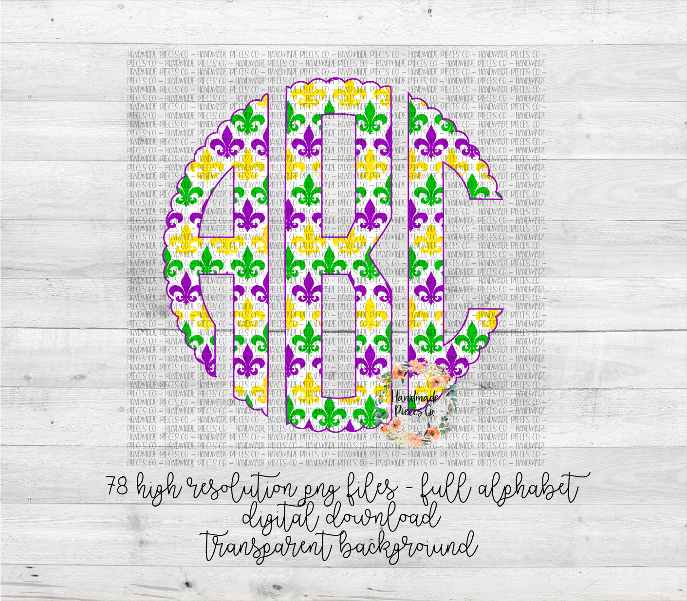 Mardi Gras Fleur De Lis Monogram, White Background - Multiple Styles - Digital Download