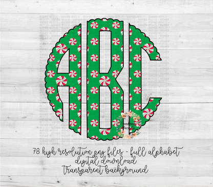 Peppermint Monogram, Green - Multiple Styles - Digital Download