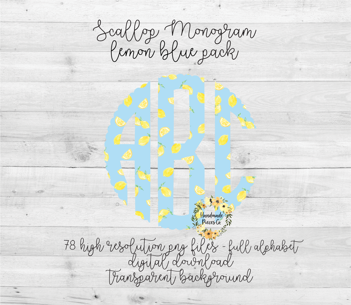 Lemon, Blue Monogram - Multiple Styles - Digital Download