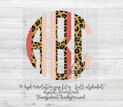 Leopard and Pink Brushstroke Monogram - Multiple Styles - Digital Download