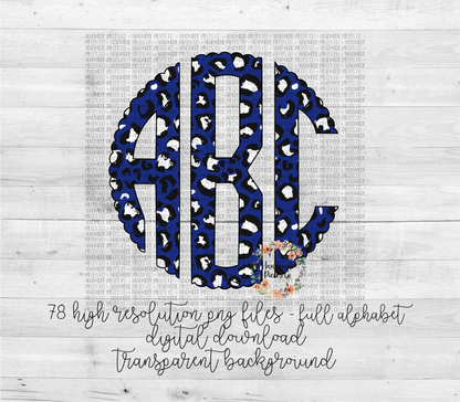 Leopard, Blue Monogram - Multiple Styles - Digital Download