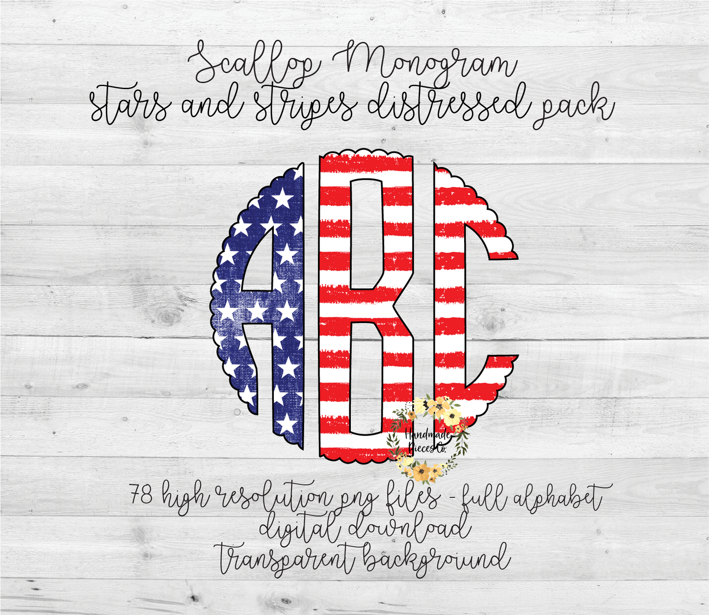 Stars and Stripes, Distressed Monogram - Multiple Styles - Digital Download