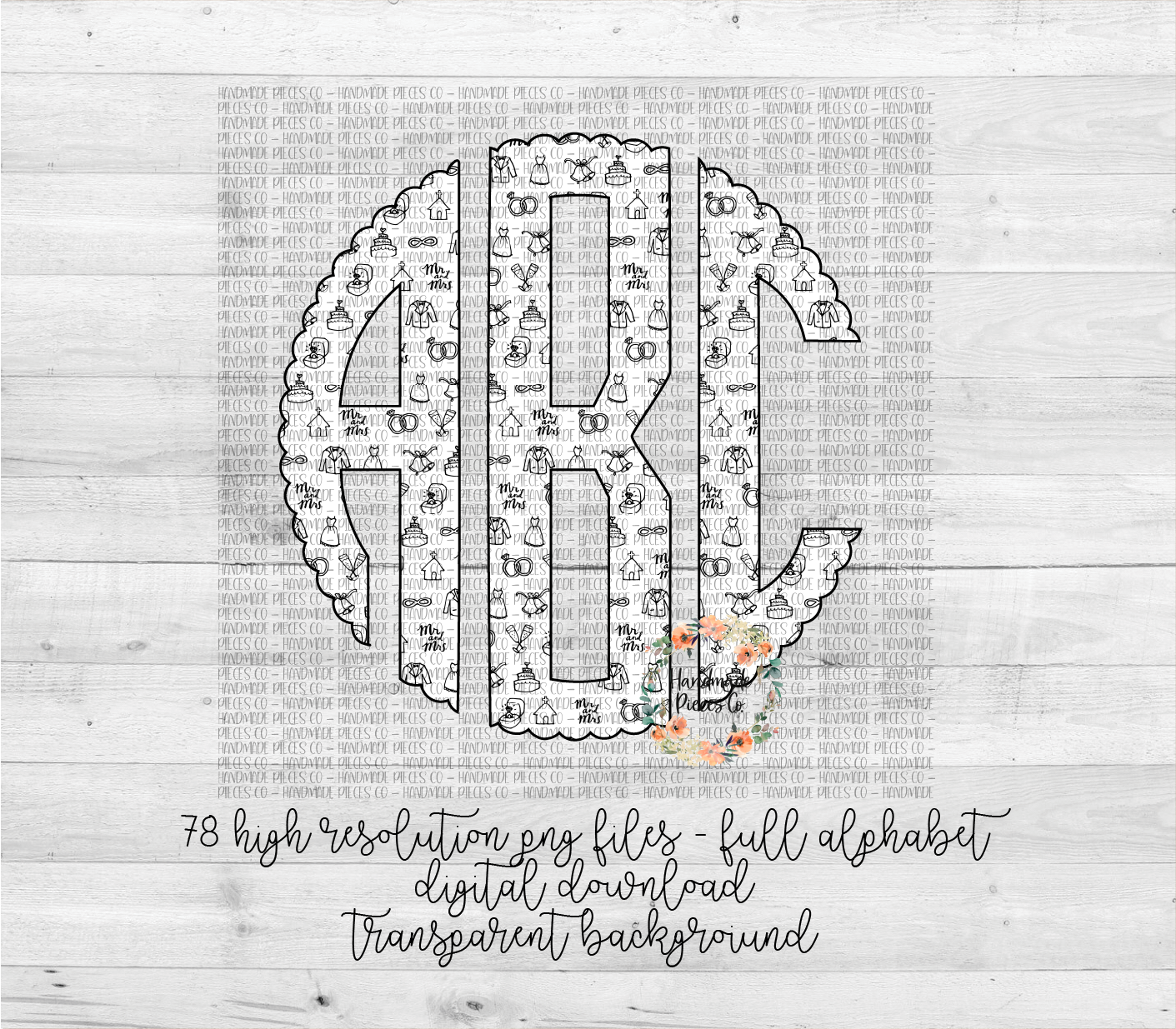 Wedding Doodle Monogram - Multiple Styles - Digital Download