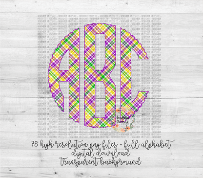 Mardi Gras Plaid Monogram - Multiple Styles - Digital Download