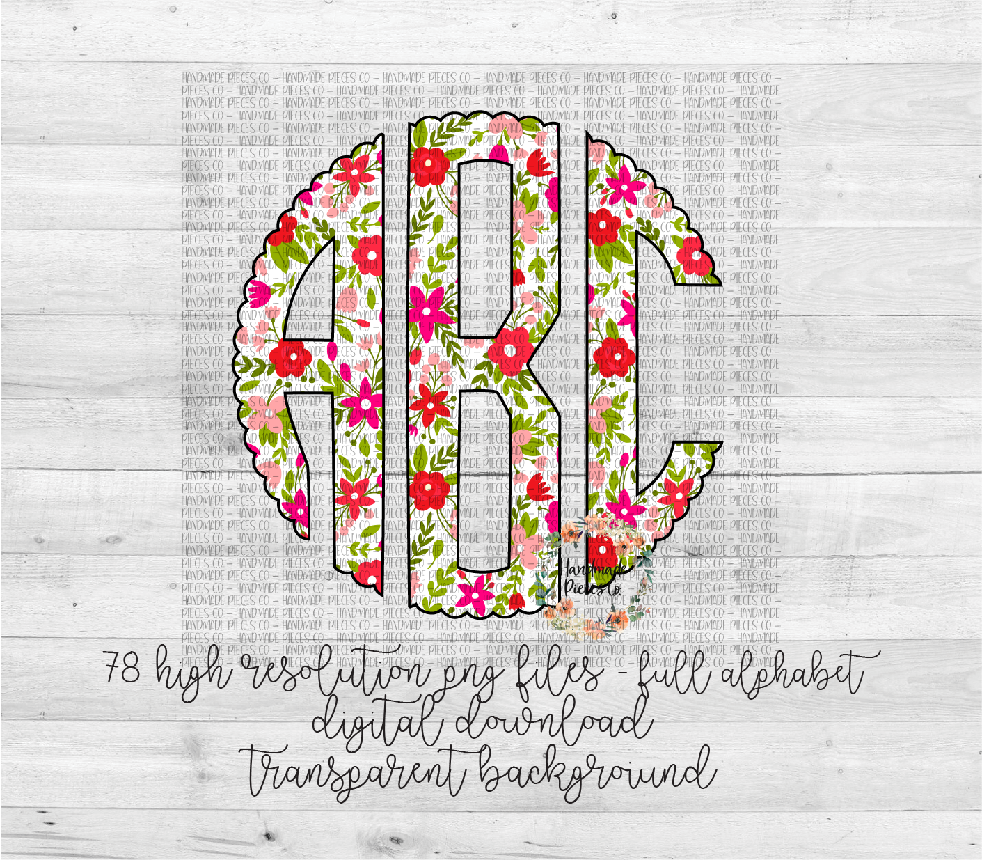 Pink Florals Monogram - Multiple Styles - Digital Download