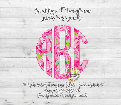 Pink Rose Monogram - Multiple Styles - Digital Download