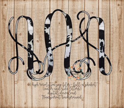 Cow Hide Monogram, Black - Multiple Styles - Digital Download