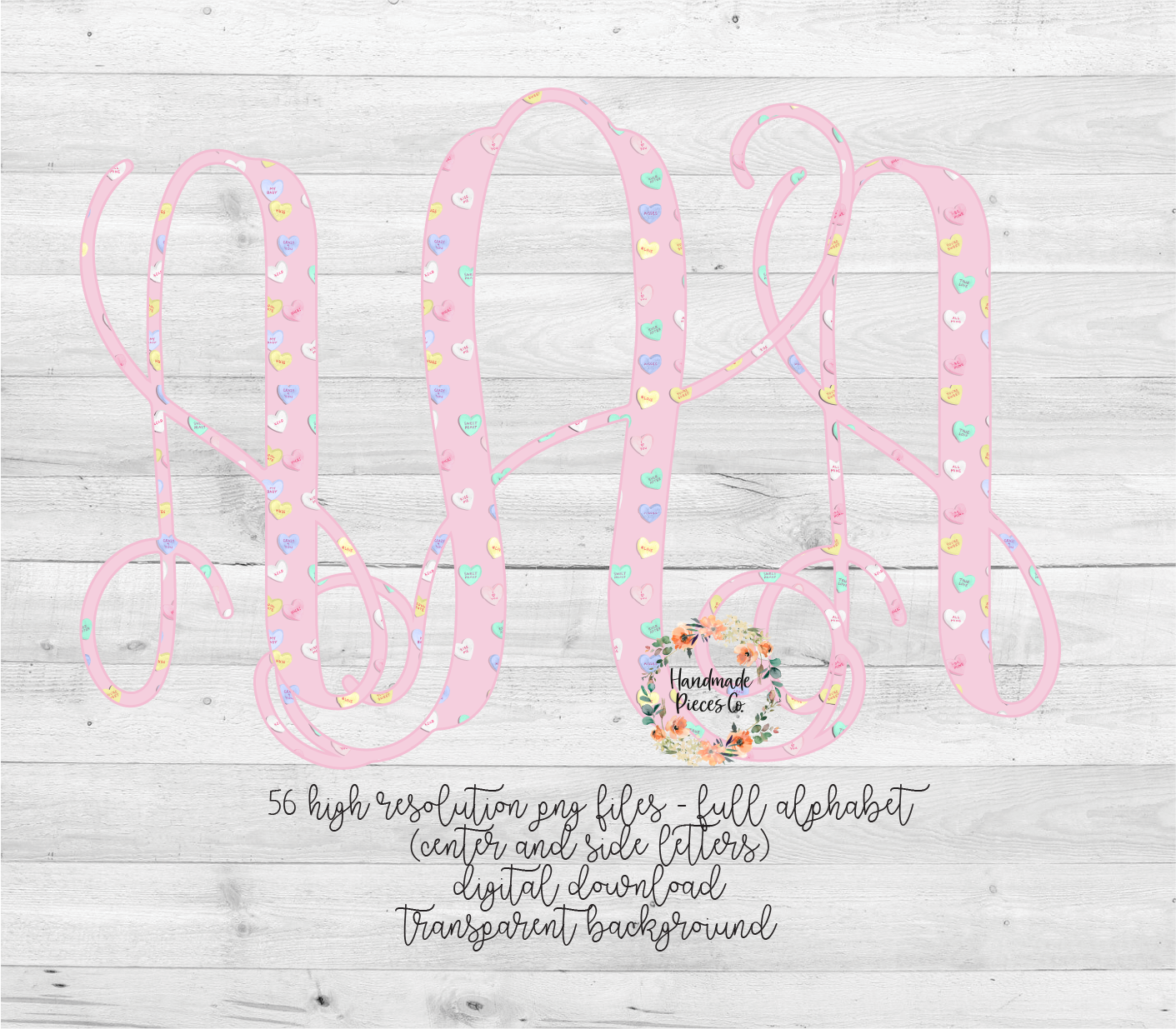 Conversation Hearts Monogram, Pink - Multiple Styles - Digital Download