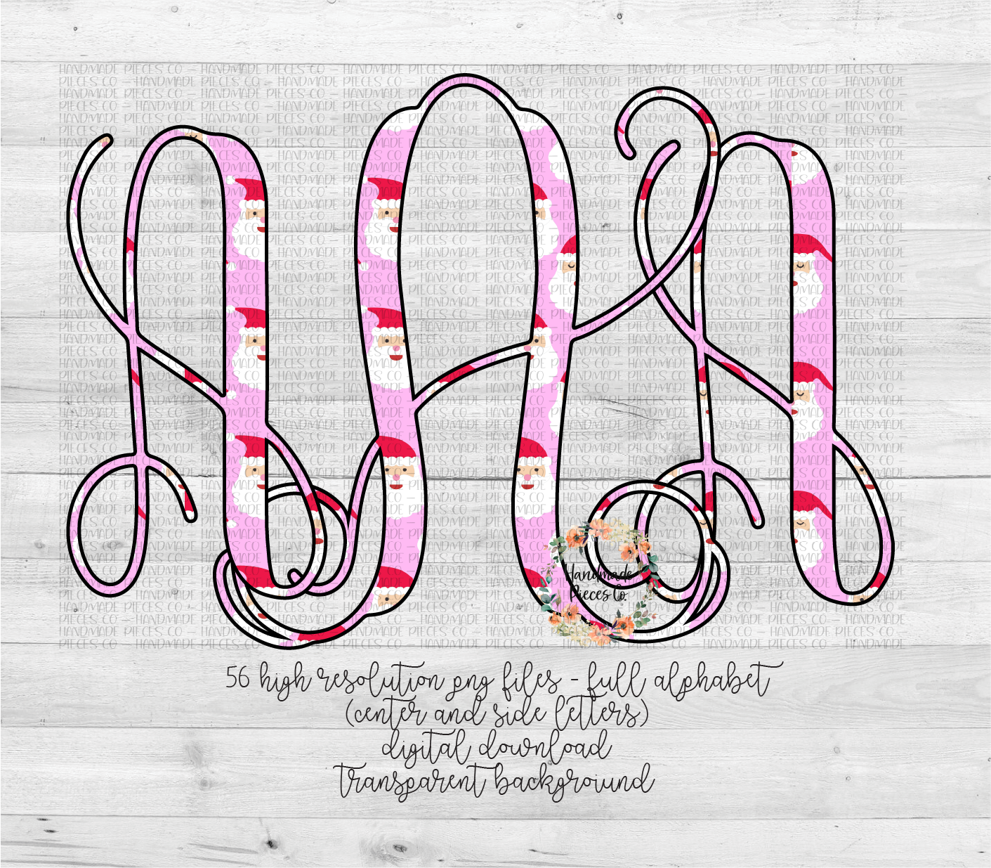 Santa Monogram, Pink - Multiple Styles - Digital Download