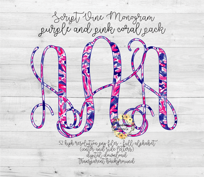 Purple and Pink Coral Monogram - Multiple Styles - Digital Download