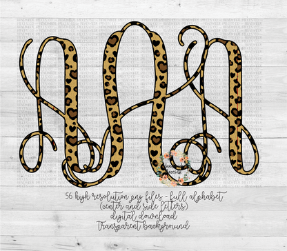 Leopard Hearts Monogram - Multiple Styles - Digital Download