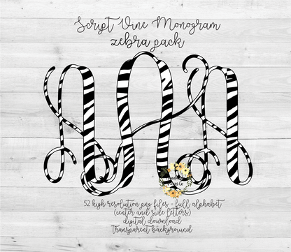 Zebra, Black Monogram - Multiple Styles - Digital Download